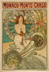 Alfons Maria Mucha, Monaco Monte-Carlo, 1897, Colour lithograph laid down on fine canvas fabric