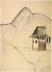 Otto Mueller, Haus in den Bergen (Dalmatische Landschaft), Circa 1930, Coloured chalk drawing on sturdy, cream-coloured wove paper