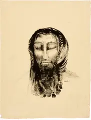 Odilon Redon, Tête de Saint-Antoine, Circa 1896-1900, Indian ink lightly reworked with charcoal on fine laid paper, laid down on thin cardboard