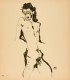 Egon Schiele, Männlicher Akt (Selbstbildnis) I, 1912, Pen and brush lithograph on wove paper