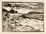 Edvard Munch, Strandlandschaft mit Wäscherinnen - Washing Clothes at the Shore, 1903, Woodcut on wove paper