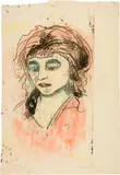 Edvard Munch, Frau mit Stirnlocken I - Woman with a Fringe I, 1916, Lithograph, water-coloured, on yellowish ribbed paper