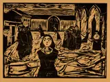 Edvard Munch, Die Kronprätendenten: Die letzte Stunde - The Pretenders: The Last Hour, 1917, Woodcut on strong beige wove paper