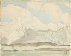 Cuno Amiet, Blick von Gunten über den Thunersee mit Stockhornkette, 1942, Watercolour over preliminary pencil drawing on watercolour paper