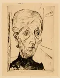Max Beckmann, Alte Frau, 1916, Drypoint on Joysicray laid paper with watermark