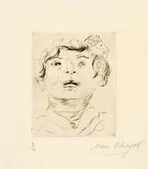 Marc Chagall, Autoportrait à la maison - Selbstportrait, Circa 1926, Etching on laid paper