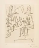 Alberto Giacometti, Sculptures dans l'atelier VI, 1965, Etching on Rives wove paper with watermark