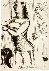 Paul Kleinschmidt, Varieté-Szene, 1946, Ink drawing on laid paper