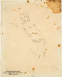 Otto Meyer-Amden, Seraphisch stilisierter Knabenakt mit waagrecht gehaltenem, rechten Arm und überkreuztem, linken Bein, 1928-1932, Pencil on translucent paper