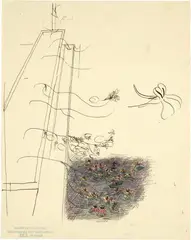 Otto Meyer-Amden, Blumenkiste mit Kapuzinerkresse, Circa 1930, Pen in ink and colour pencil on thin, cream-coloured wove paper