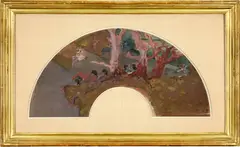 Danseuses by Edgar Degas, Circa 1879, Gouache on silk, lightly heightened with gold, mounted on cardboard, offered Sep 2024