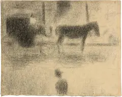 Georges Seurat, Le Fiacre, Circa 1885, Crayon conté on laid paper, mounted on wove paper