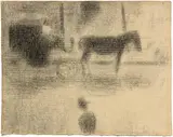 Georges Seurat, Le Fiacre, Circa 1885, Crayon conté on laid paper, mounted on wove paper