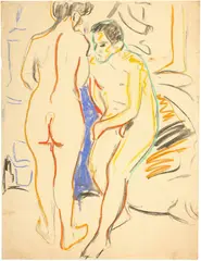 Ernst Ludwig Kirchner, Paar im Atelier, 1908, Pastel on wove paper