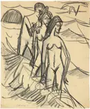 Drei Badende in der Welle by Ernst Ludwig Kirchner, 1913, Charcoal drawing on wove paper, offered Sep 2024