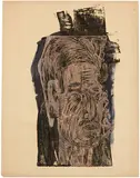 Kopf Dr. Heinrich Reese by Ernst Ludwig Kirchner, 1917, Colour woodcut, print of 2 sticks in black (color plate) and pink (drawing stick), overworked with watercolour, on blott, offered Sep 2024