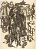 Potsdamer Platz by Ernst Ludwig Kirchner, 1913, Reed pen and black Indian ink on wove paper, overworked with a brush and dark brown ink and worked over again with a ree, offered Sep 2024