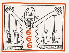 Untitled by Keith Haring, 1983, Brush in orange-red and black ink on firm wove paper, offered Sep 2024