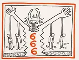Keith Haring, Untitled, 1983, Brush in orange-red and black ink on firm wove paper