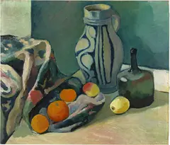 August Macke, Stillleben mit grauem Krug und Orangen, 1910, Oil on canvas