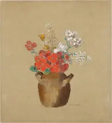 Odilon Redon, Vase de fleurs, Circa 1905, Pastel, coloured chalk and pencil on coloured paper, mounted on cardboard