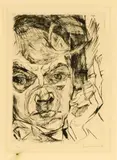 Max Beckmann, Der Raucher (Selbstbildnis), 1916, Drypoint mounted on paper with watermark "VAN GELDER ZONEN", on the reverse stamp "GRAPH. CABINET MUNICH"