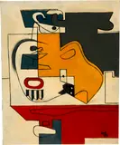Le Corbusier, Nature morte au verre cannelé, carafes et dominos, 1959, Gouache and oil on thin cardboard