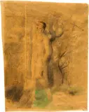 Otto Meyer-Amden, Pfeilbogenspiel in Amden, Erinnerungsblatt "Sebastian am Baum", 1918-1922, Coloured pencil and pencil on tracing paper