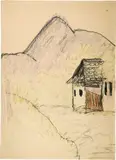 Otto Mueller, Haus in den Bergen (Dalmatische Landschaft), Circa 1930, Colour chalk drawing on firm, cream-coloured wove paper