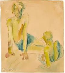 Max Pechstein, Zwei Männer - Komposition, Circa 1909-1913, Watercolour over pencil drawing on wove paper