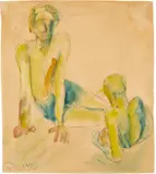 Max Pechstein, Zwei Männer - Komposition, Circa 1909-1913, Watercolour over pencil drawing on wove paper