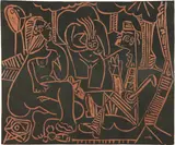Pablo Picasso, Le déjeuner sur l'herbe, 1964, Plate of red faience, with engobe painting in black