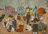 Ivan Puni, Les tentes - plage à Cannes, 1953, Oil on canvas, mounted on Pavatex