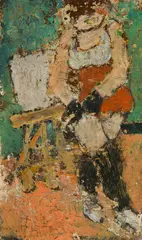 Ivan Puni, Modèle attachant son bas, 1953, Oil on canvas laid on Pavatex