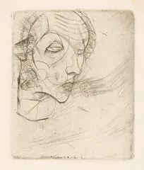 Selbstbildnis by Egon Schiele, Before 8 May 1914, printed in 1922, Drypoint on strong, yellowish copperplate paper, offered Sep 2024