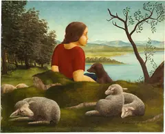 Georg Schrimpf, Mädchen mit Schafen, 1922, Oil on canvas