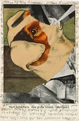 Kurt Schwitters, Ohne Titel (Collagierte Bildpostkarte "Das grosse Ichbild"), 1923 (24.9.1923), Collage on postcard "Das grosse Ichbild (Merzbild)" with writing in ink, addressed to J.J.P. Oud, franking over 450,000 Reichsmark on the back