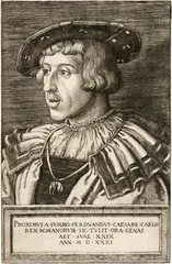 Barthel Beham, König Ferdinand I., 1531, Engraving on laid paper with watermark "Cardinal's hat with Seven-Leaf Flower", similar to Briquet 3411, there dated "1522"