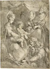 Jacques Bellange, Die Heilige Familie mit Maria Magdalena und St. Anna, Circa 1610-1611, Etching and engraving on laid paper