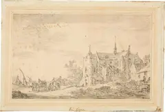 Jan van Goyen, Grosse Klosterkirche, links Strasse mit Staffage, 1653, Black chalk with sparse grey wash on laid paper