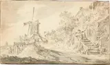 Jan van Goyen, Windmühle, Bauernhäuser und Gebüsch