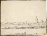 Jan van Goyen, Silhouette von Den Haag, mit der Jakobskerk rechts, von der Seite des Rijswijkschen Weg