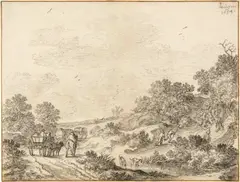 Pieter Molijn, Drei Wagen auf einer Landstrasse, 1654, Black chalk on laid paper