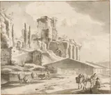 Thomas Wijck - Zugeschrieben, Die Unterbauten des Palastes des Septimus Severus in Rom, Circa 1640, Brush in grey ink on laid paper with watermark "Small Coat of Arms with Fleur-de-Lis" (cf. Laurentius II, no. 362, documented for Mechelen, 1654)