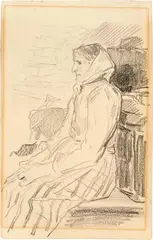 Sitzende Bäuerin by Albert Anker, Pencil drawing, offered Sep 2024