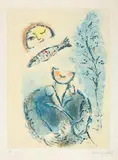 Marc Chagall, Blatt 6 aus "De mauvais Sujets", 1958, Colour etching on japon nacré