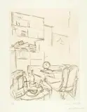 Alberto Giacometti, Le réveil dans la chambre rue Hippolyte Maindron, 1965, Etching on wove paper with watermark "BFK"