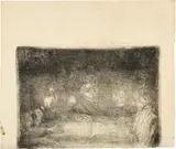 Giovanni Giacometti, Alberto, Diego, Ottilia und Bruno beim Lesen, Around 1912, Etching reworked with drypoint on cream-coloured wove paper