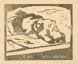 Giovanni Giacometti, Otto Vautier auf dem Totenbett, 1919, Woodcut on yellowish Similijapan