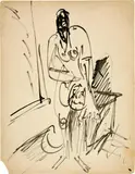 Stehender weiblicher Akt, sich waschend by Ernst Ludwig Kirchner, Around 1914, Pen and ink drawing on cardboard, offered Sep 2024